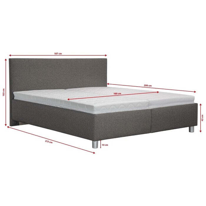 Čalouněná postel Adele 180x200, šedá, včetně matrace