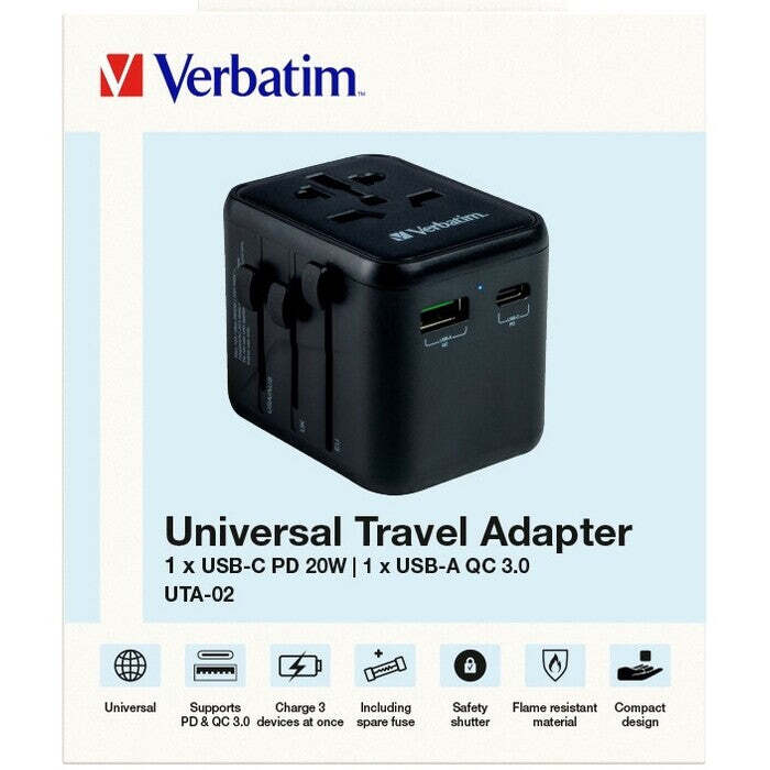 Cestovní adaptér VERBATIM UTA-02 USB-C + USB-A