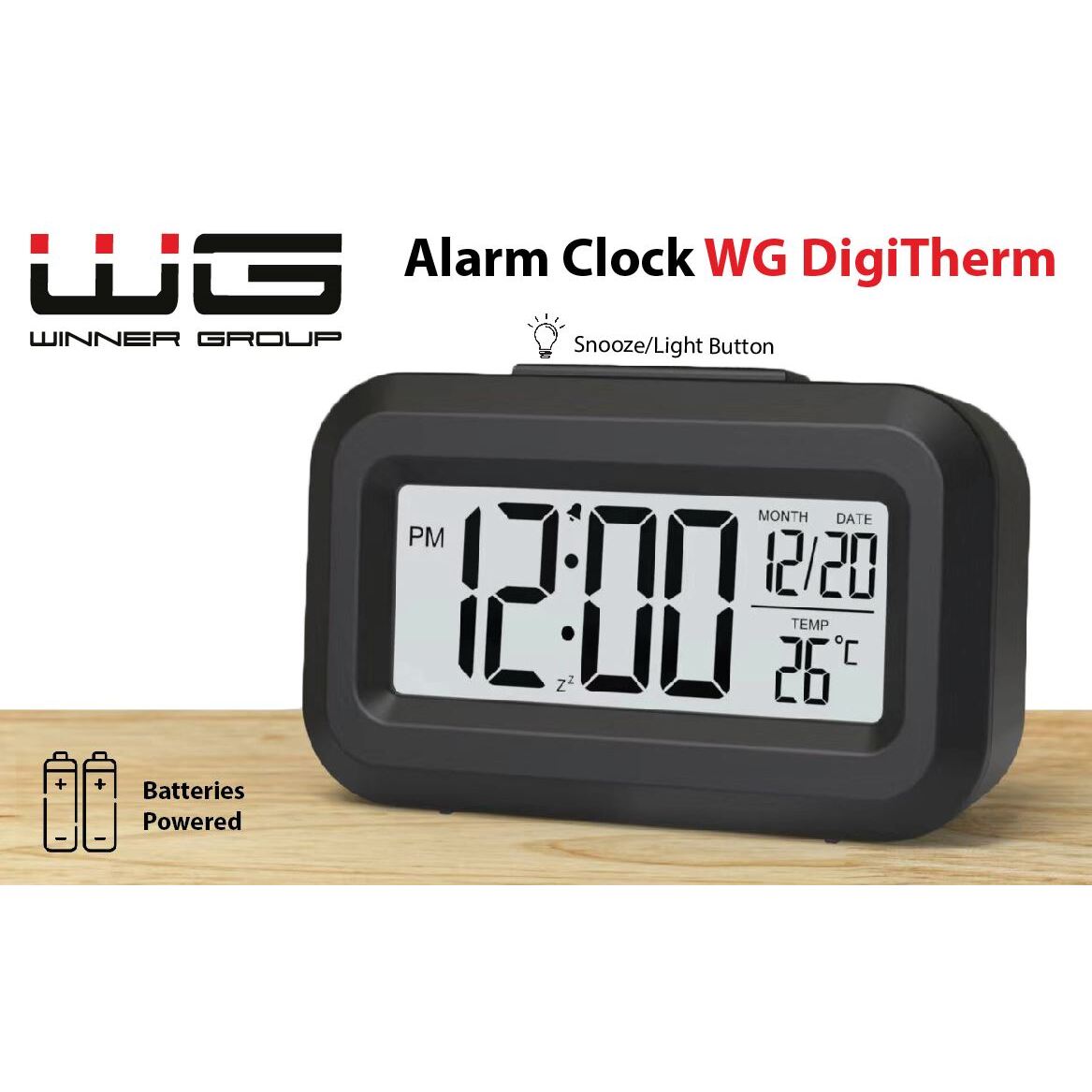 Digitální budík s vnitřním teploměrem WG DigiTherm Alarm, černá