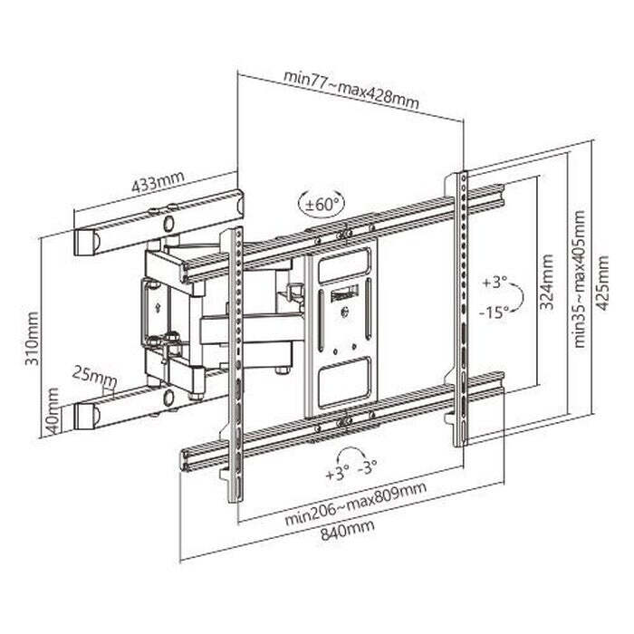 Držák TV AQ Vision OKDR84R, 43&quot;-90&quot;, 60kg, výsuvný VYBALENO