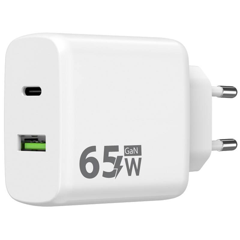 GaN nabíječka WG USB-C PD65W + USB-A QC18W + kabel USB-C, bílá