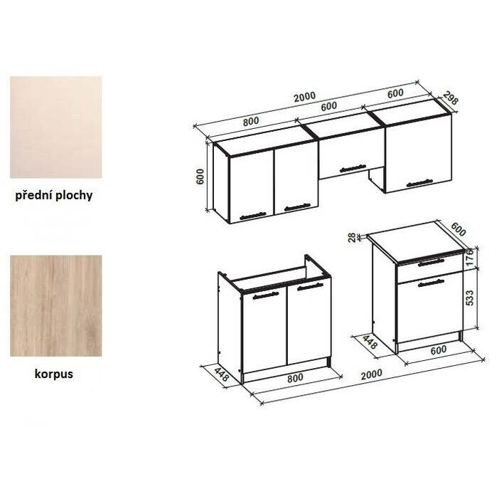 Kuchyně Milly - 200 cm (vanilka/dub sonoma/bílá)