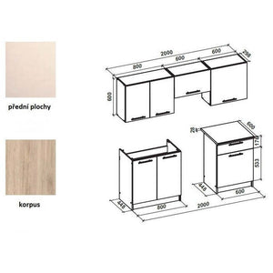Kuchyně Milly - 200 cm (vanilka/dub sonoma/bílá)