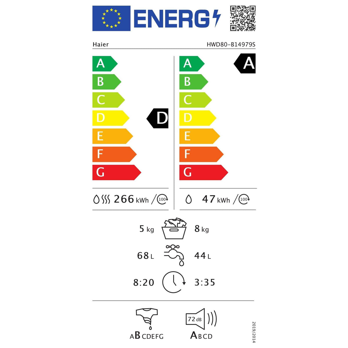 Pračka se sušičkou Haier HWD80-B14979-S,8/5kg