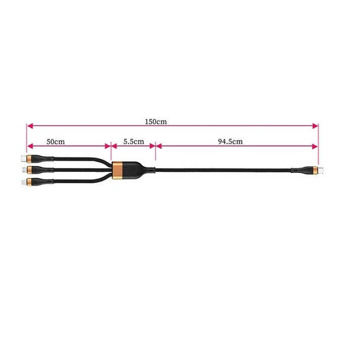 3v1 Kabel WG Typ C/Lightning/Micro na Typ C, 1,5m, až 100W,černá