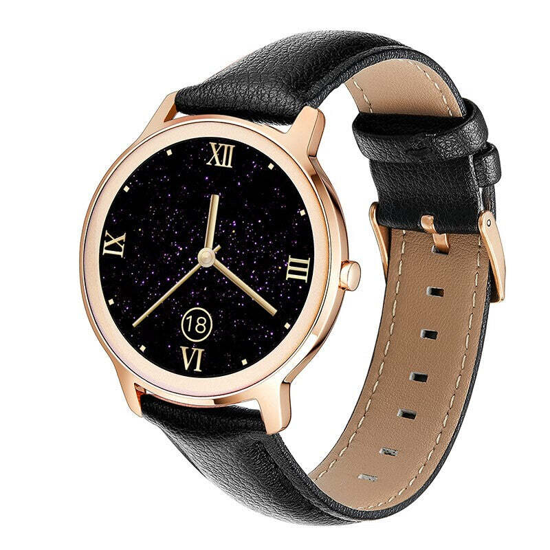 Chytré hodinky Deveroux R18, kožený řemínek, černá ROZBALENO