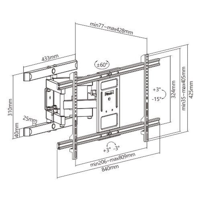 Držák TV AQ Vision OKDR84R, 43&quot;-90&quot;, 60kg, výsuvný