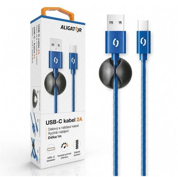 Kabel Aligator USB-C na USB, 2A, 1m, modrá