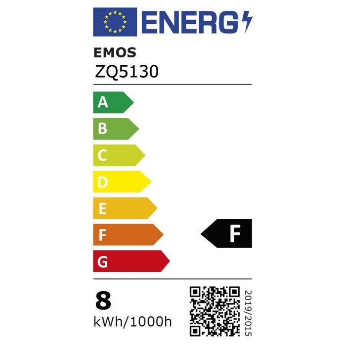 LED žárovka Emos ZQ5130, E27, 8W, kulatá, čirá, teplá bílá