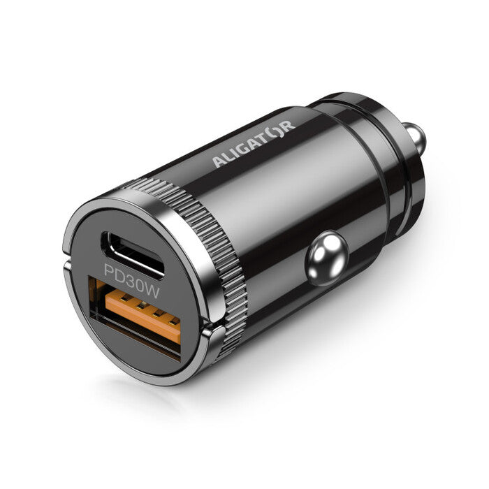 Mini nabíječka do auta Aligator 30W, PD, USB-C+USB