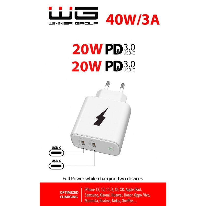 Nabíječka WG 2xUSB, 40W, bílá