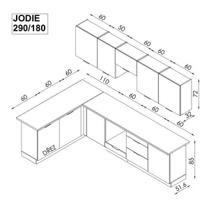 Rohová kuchyně Jodie pravý roh 290x180 cm(bílá,šedá,vysoký lesk)