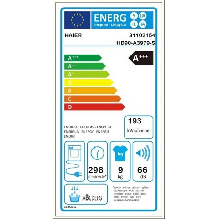 Sušička prádla Haier HD90-A3979,  A+++, 9kg