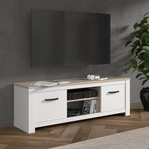TV stolek Erana (bílá, bělený dub)